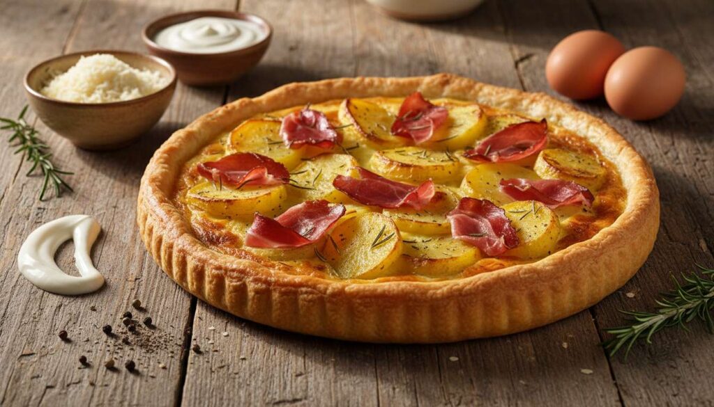 Torta salata con speck e patate croccanti