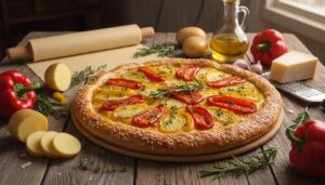 Torta rustica con patate e peperoni croccanti