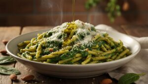 Pasta al pesto di spinaci e mandorle: cremosa, rapida e pronta in pochi minuti - Blog di Il caldo sapore del sud